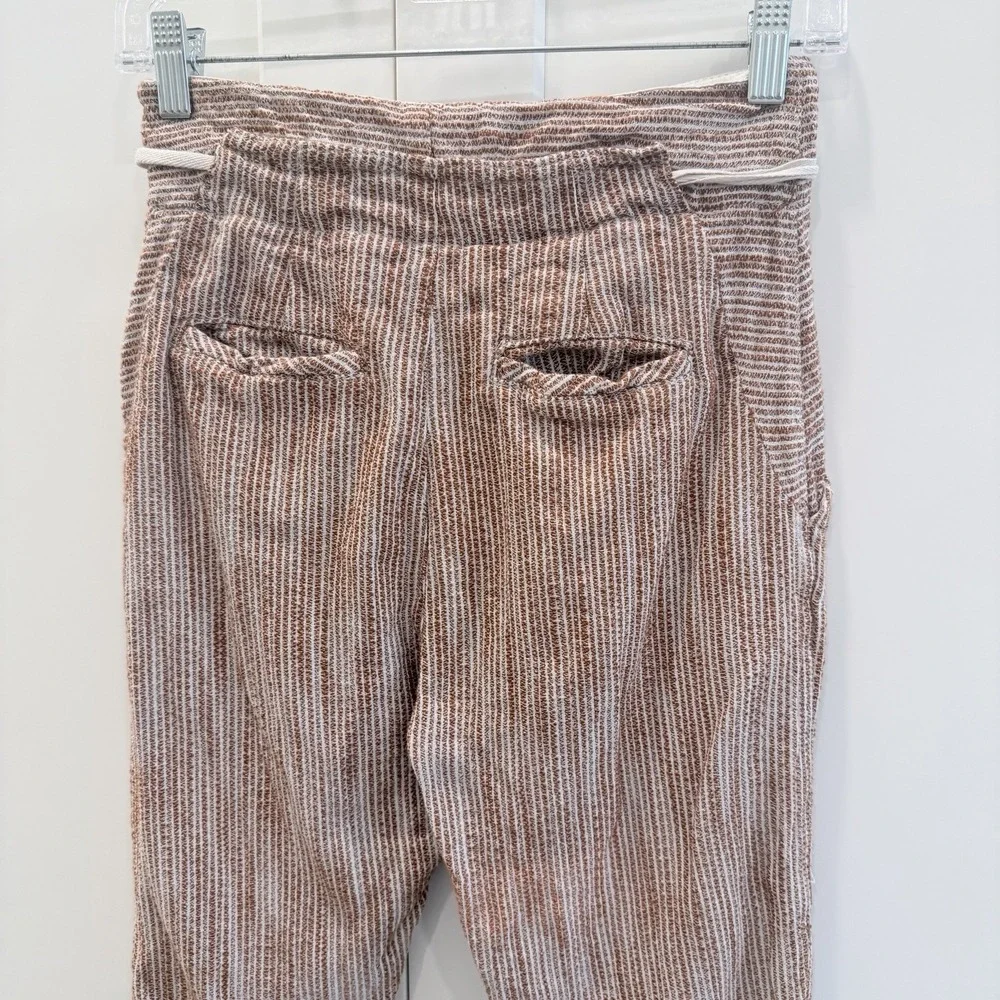 Free People Cotton Paperbag Jogger Pants Brown Cream Stripe XS